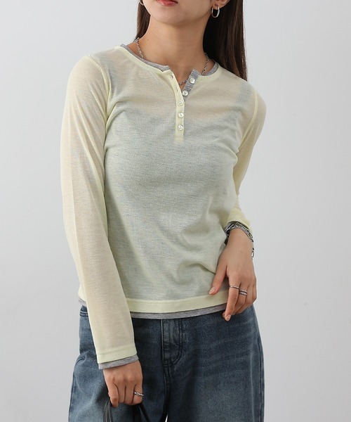 COLONY 2139(コロニートゥーワンスリーナイン)の「フェイクレイヤードヘンリープルオーバー(Tシャツ/カットソー・レディース・ブラウン/グレー/ブラック/イエロー・FREE)」の1枚目の写真