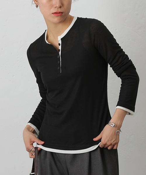 COLONY 2139(コロニートゥーワンスリーナイン)の「フェイクレイヤードヘンリープルオーバー(Tシャツ/カットソー・レディース・ブラウン/グレー/ブラック/イエロー・FREE)」の2枚目の写真