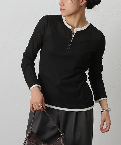 COLONY 2139(コロニートゥーワンスリーナイン)の「フェイクレイヤードヘンリープルオーバー(Tシャツ/カットソー・レディース・ブラウン/グレー/ブラック/イエロー・FREE)」の5枚目の写真