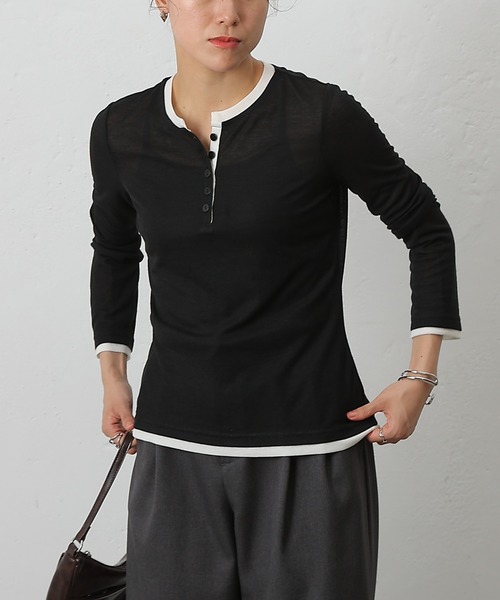 COLONY 2139(コロニートゥーワンスリーナイン)の「フェイクレイヤードヘンリープルオーバー(Tシャツ/カットソー・レディース・ブラウン/グレー/ブラック/イエロー・FREE)」の6枚目の写真