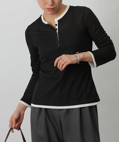 COLONY 2139(コロニートゥーワンスリーナイン)の「フェイクレイヤードヘンリープルオーバー(Tシャツ/カットソー・レディース・ブラウン/グレー/ブラック/イエロー・FREE)」の8枚目の写真