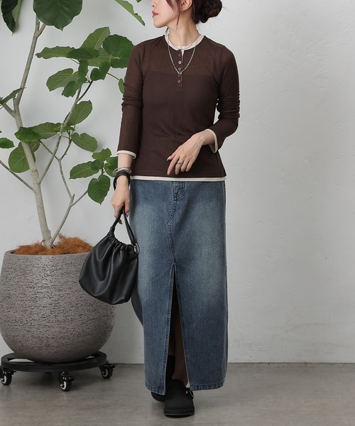 COLONY 2139(コロニートゥーワンスリーナイン)の「フェイクレイヤードヘンリープルオーバー(Tシャツ/カットソー・レディース・ブラウン/グレー/ブラック/イエロー・FREE)」の21枚目の写真