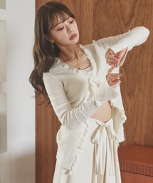 front frill lib knit cardigan /フロントフリルリブニットカーディガン