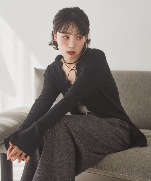 LAULEN(ローレン)の「front frill lib knit cardigan /フロントフリルリブニットカーディガン(カーディガン/ボレロ・レディース・ブラウン/ブラック/アイボリー・FREE)」の11枚目の写真
