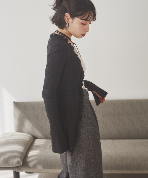 LAULEN(ローレン)の「front frill lib knit cardigan /フロントフリルリブニットカーディガン(カーディガン/ボレロ・レディース・ブラウン/ブラック/アイボリー・FREE)」の14枚目の写真