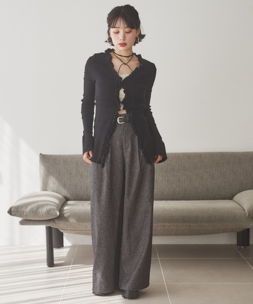 LAULEN(ローレン)の「front frill lib knit cardigan /フロントフリルリブニットカーディガン(カーディガン/ボレロ・レディース・ブラウン/ブラック/アイボリー・FREE)」の18枚目の写真