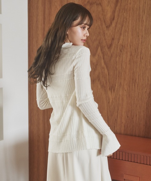 front frill lib knit cardigan /フロントフリルリブニット