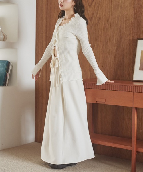 front frill lib knit cardigan /フロントフリルリブニット