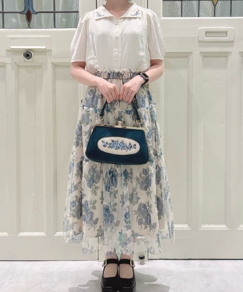 an another angelus（アンアナザーアンジェラス）の「ローズプリントチュールティアードスカート/fint フィント（スカート・レディース・ブルー/オレンジ・FREE）」の17枚目の写真