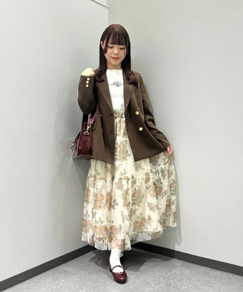 an another angelus（アンアナザーアンジェラス）の「ローズプリントチュールティアードスカート/fint フィント（スカート・レディース・ブルー/オレンジ・FREE）」の3枚目の写真