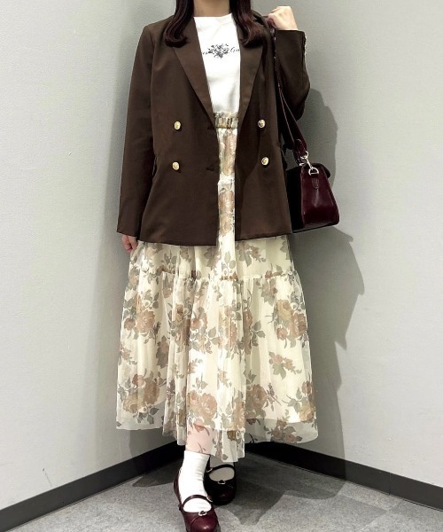 an another angelus（アンアナザーアンジェラス）の「ローズプリントチュールティアードスカート/fint フィント（スカート・レディース・ブルー/オレンジ・FREE）」の5枚目の写真