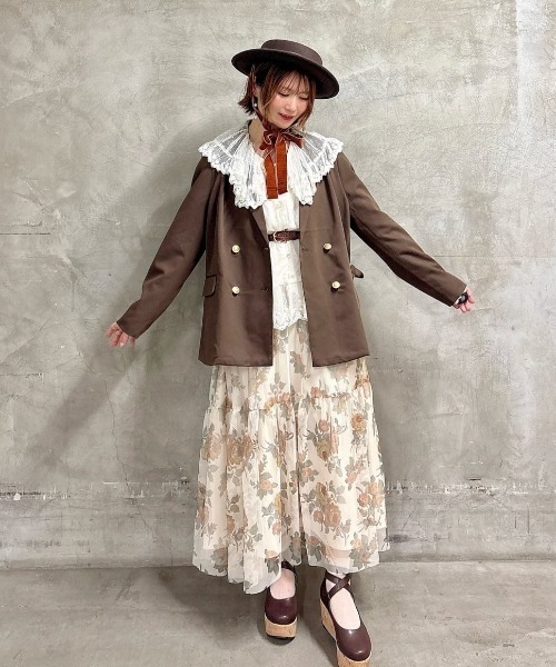 an another angelus（アンアナザーアンジェラス）の「ローズプリントチュールティアードスカート/fint フィント（スカート・レディース・ブルー/オレンジ・FREE）」の22枚目の写真