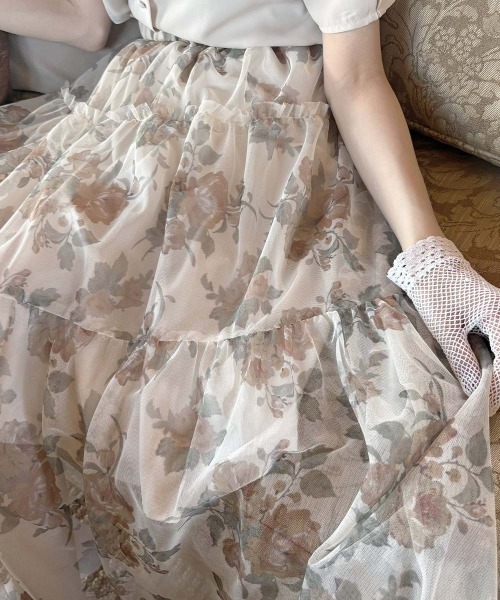 an another angelus（アンアナザーアンジェラス）の「ローズプリントチュールティアードスカート/fint フィント（スカート・レディース・ブルー/オレンジ・FREE）」の18枚目の写真