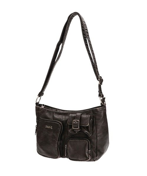 X-girl（エックスガール）の「MULTI POCKET FADED FAUX LEATHER BAG（ショルダーバッグ・レディース・ブラック/ブラウン・ONE SIZE）」の2枚目の写真