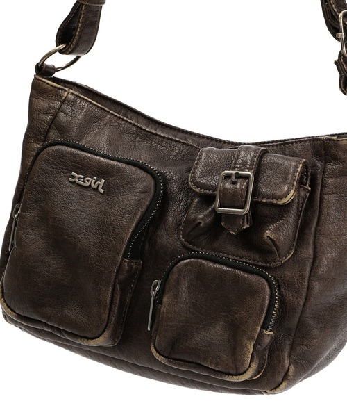X-girl（エックスガール）の「MULTI POCKET FADED FAUX LEATHER BAG（ショルダーバッグ・レディース・ブラック/ブラウン・ONE SIZE）」の7枚目の写真