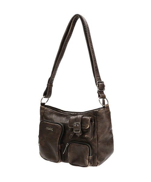 X-girl（エックスガール）の「MULTI POCKET FADED FAUX LEATHER BAG（ショルダーバッグ・レディース・ブラック/ブラウン・ONE SIZE）」の11枚目の写真