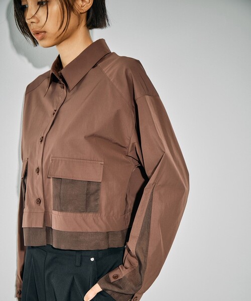 euw イユー　　ショート丈のジレトップス シアーシフトショートシャツ｜ウォッシャブル/ショートシャツ/秋服/冬