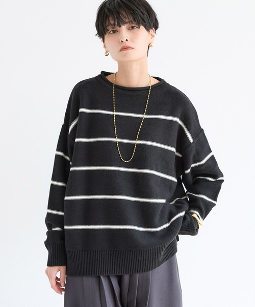 BARNYARDSTORM(バンヤードストーム)の「BARNYARDSTORM / ボーダーニット / ハンドウォッシャブル【WEB限定カラー】(ニット/セーター・レディース・ブラック/ベージュ/ネイビー・FREE)」の2枚目の写真