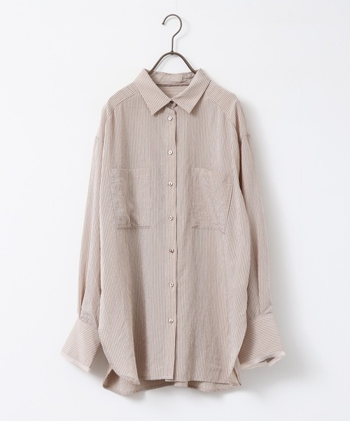 hunch(ハンチ)の「ツヤストライプ オーバーシャツ(シャツ/ブラウス・レディース・カーキ系/ホワイト系その他/ベージュ系その他・FREE)」の20枚目の写真