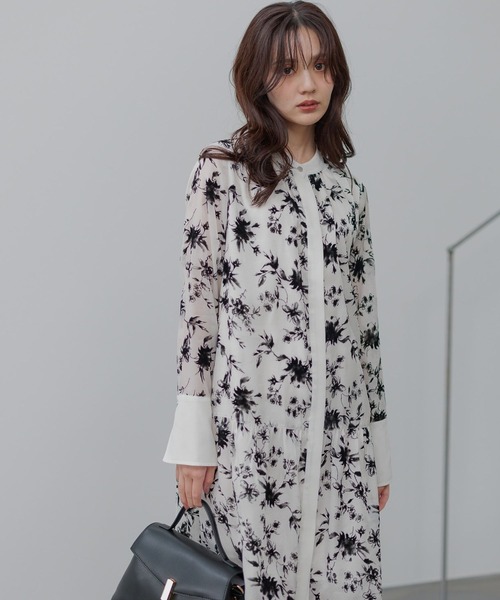 在庫限り】フロッキープリントシャツミニワンピース603872（ワンピース