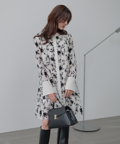 Andemiu（アンデミュウ）の「【在庫限り】フロッキープリントシャツミニワンピース603872（ワンピース・レディース・オフホワイト/ブラック/モカ・FREE）」の14枚目の写真