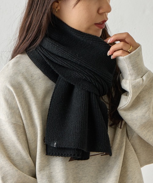 ブラックニットマフラー ニットマフラー ストール レディース秋冬[品番：AGCW0003481
