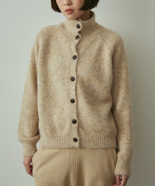 full/fill.(フルフィル)の「mix knit high neck cardigan / ミックスニットハイネックカーディガン(ニット/セーター・レディース・グレー/ベージュ・FREE)」の4枚目の写真