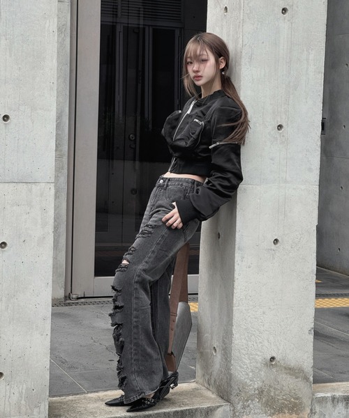 KsG(ケーエスジー)の「Pocket Shirring Cropped MA1(MA-1・レディース・ホワイト/ブラック・LARGE/MEDIUM/SMALL)」の15枚目の写真