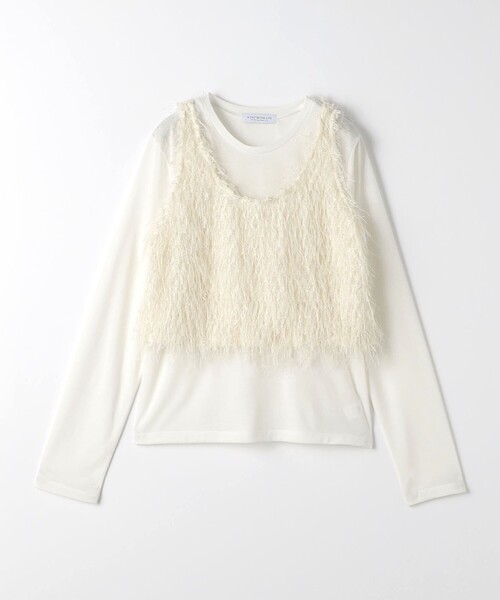A DAY IN THE LIFE UNITED ARROWS(アデイインザライフユナイテッドアローズ)の「フリンジ ニットキャミ+カットソー <A DAY IN THE LIFE>(Tシャツ/カットソー・レディース・オフホワイト/ブラック/クリーム・FREE)」の2枚目の写真