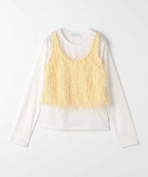 A DAY IN THE LIFE UNITED ARROWS(アデイインザライフユナイテッドアローズ)の「フリンジ ニットキャミ+カットソー <A DAY IN THE LIFE>(Tシャツ/カットソー・レディース・オフホワイト/ブラック/クリーム・FREE)」の1枚目の写真