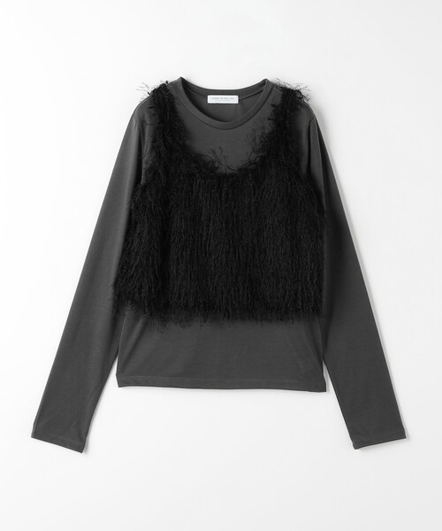 A DAY IN THE LIFE UNITED ARROWS(アデイインザライフユナイテッドアローズ)の「フリンジ ニットキャミ+カットソー <A DAY IN THE LIFE>(Tシャツ/カットソー・レディース・オフホワイト/ブラック/クリーム・FREE)」の3枚目の写真