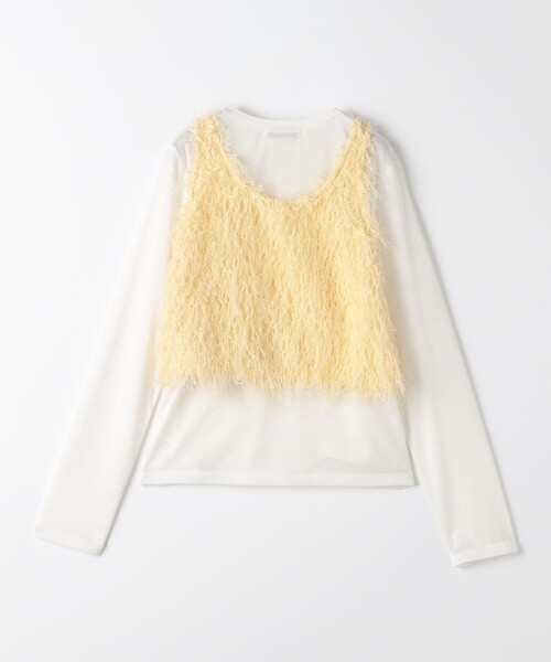 A DAY IN THE LIFE UNITED ARROWS(アデイインザライフユナイテッドアローズ)の「フリンジ ニットキャミ+カットソー <A DAY IN THE LIFE>(Tシャツ/カットソー・レディース・オフホワイト/ブラック/クリーム・FREE)」の4枚目の写真