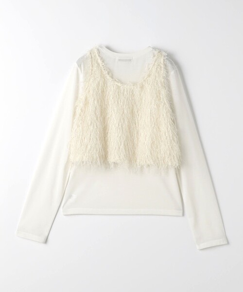 A DAY IN THE LIFE UNITED ARROWS(アデイインザライフユナイテッドアローズ)の「フリンジ ニットキャミ+カットソー <A DAY IN THE LIFE>(Tシャツ/カットソー・レディース・オフホワイト/ブラック/クリーム・FREE)」の10枚目の写真