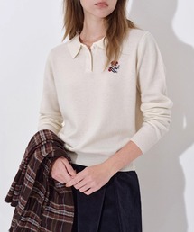 ポロカラー ワンポイント花柄刺繍 ニットトップス FD25S027【Fano