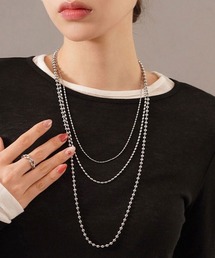 CEMONEMO（セモネモ）の「【金属アレルギー対応】３連 ボールチェーン マンテル ネックレス / サージカルステンレス（ネックレス）」