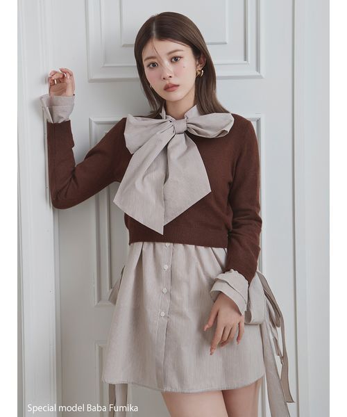 SNIDEL（スナイデル）の「レイヤードボウタイチュニック（その他トップス・レディース・グレー/ブラウン/ネイビー・F）」の4枚目の写真