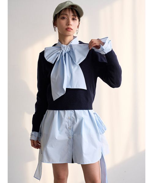 SNIDEL（スナイデル）の「レイヤードボウタイチュニック（その他トップス・レディース・グレー/ブラウン/ネイビー・F）」の3枚目の写真