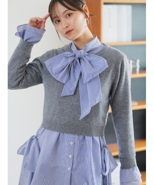 SNIDEL（スナイデル）の「レイヤードボウタイチュニック（その他トップス・レディース・グレー/ブラウン/ネイビー・F）」の2枚目の写真