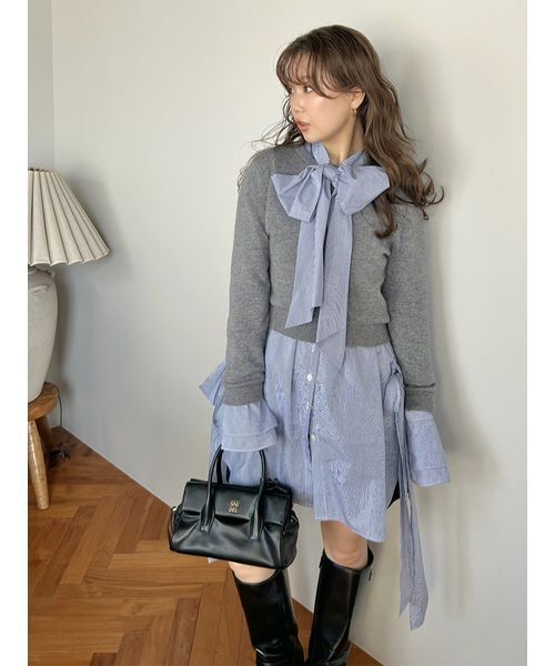 SNIDEL（スナイデル）の「レイヤードボウタイチュニック（その他トップス・レディース・グレー/ブラウン/ネイビー・F）」の8枚目の写真
