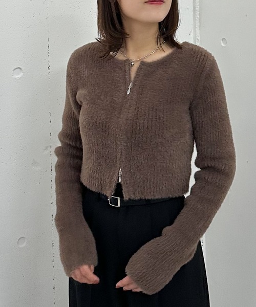 セール】Wzipフェザーニットカーディガン（ニット/セーター