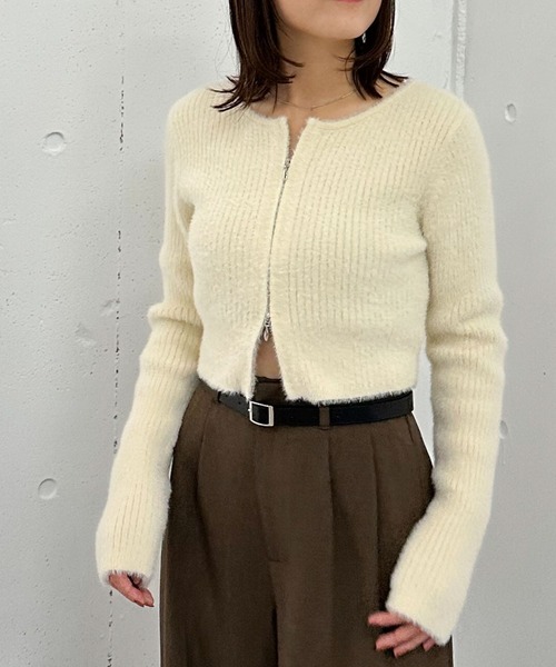 AD2010 archive ファーラインカーディガン ニット セーター セール】Wzipフェザーニットカーディガン（ニット/セーター