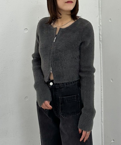 セール】Wzipフェザーニットカーディガン（ニット/セーター