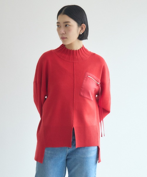 Paradise Picnic(パラダイスピクニック)の「33℃ 胸ポケZIPニット(ニット/セーター・レディース・レッド/ブルー/チャコールグレー/ブラック・FREE)」の4枚目の写真