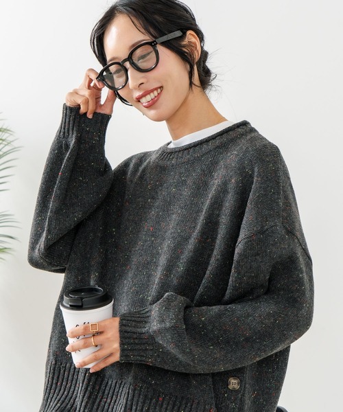 fort point(フォーポイント)の「【C-FORT POINT/フォートポイント】カラーネップヤーン サイドボタンプルオーバー(ニット/セーター・レディース・グレー/オレンジ/チャコールグレー/ブルー・MEDIUM)」の1枚目の写真
