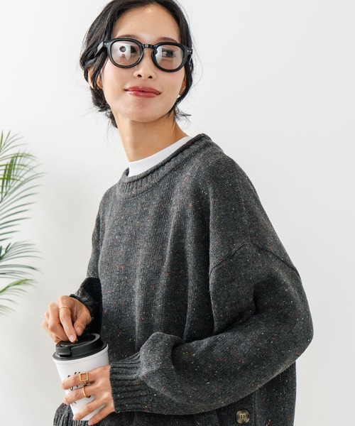 fort point(フォーポイント)の「【C-FORT POINT/フォートポイント】カラーネップヤーン サイドボタンプルオーバー(ニット/セーター・レディース・グレー/オレンジ/チャコールグレー/ブルー・MEDIUM)」の16枚目の写真