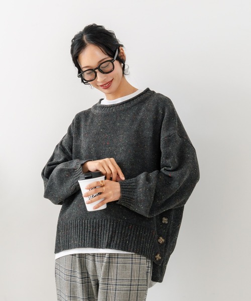 fort point(フォーポイント)の「【C-FORT POINT/フォートポイント】カラーネップヤーン サイドボタンプルオーバー(ニット/セーター・レディース・グレー/オレンジ/チャコールグレー/ブルー・MEDIUM)」の11枚目の写真