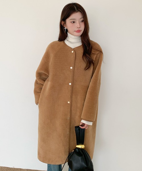 Casa♡Bonita☆コート、ハーフパンツ以外 セール】2WAYリバーシブルノーカラーロングコート（フェイクスエード