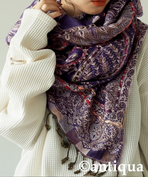 antiqua（アンティカ）の「エスニック柄 大判ストール（ストール/ショール・レディース・パープル/ブルー/ブラウン系その他/ブラック・FREE）」の4枚目の写真