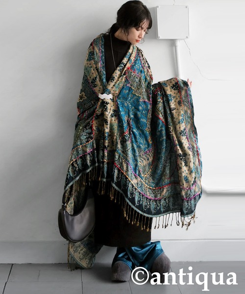 antiqua（アンティカ）の「エスニック柄 大判ストール（ストール/ショール・レディース・パープル/ブルー/ブラウン系その他/ブラック・FREE）」の3枚目の写真