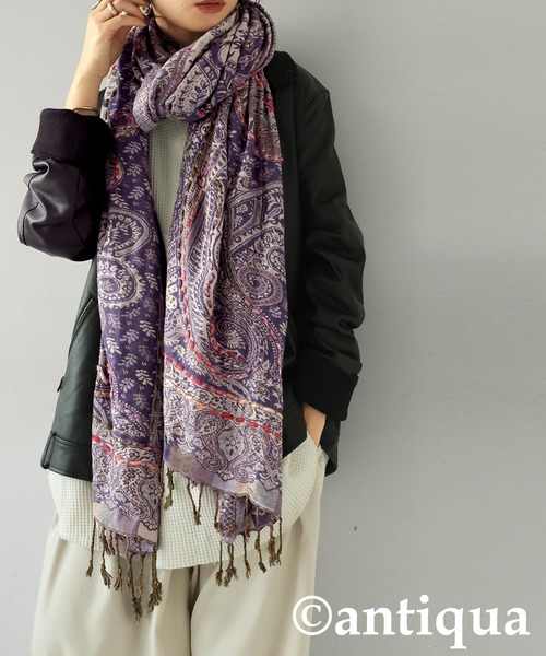 antiqua（アンティカ）の「エスニック柄 大判ストール（ストール/ショール・レディース・パープル/ブルー/ブラウン系その他/ブラック・FREE）」の18枚目の写真